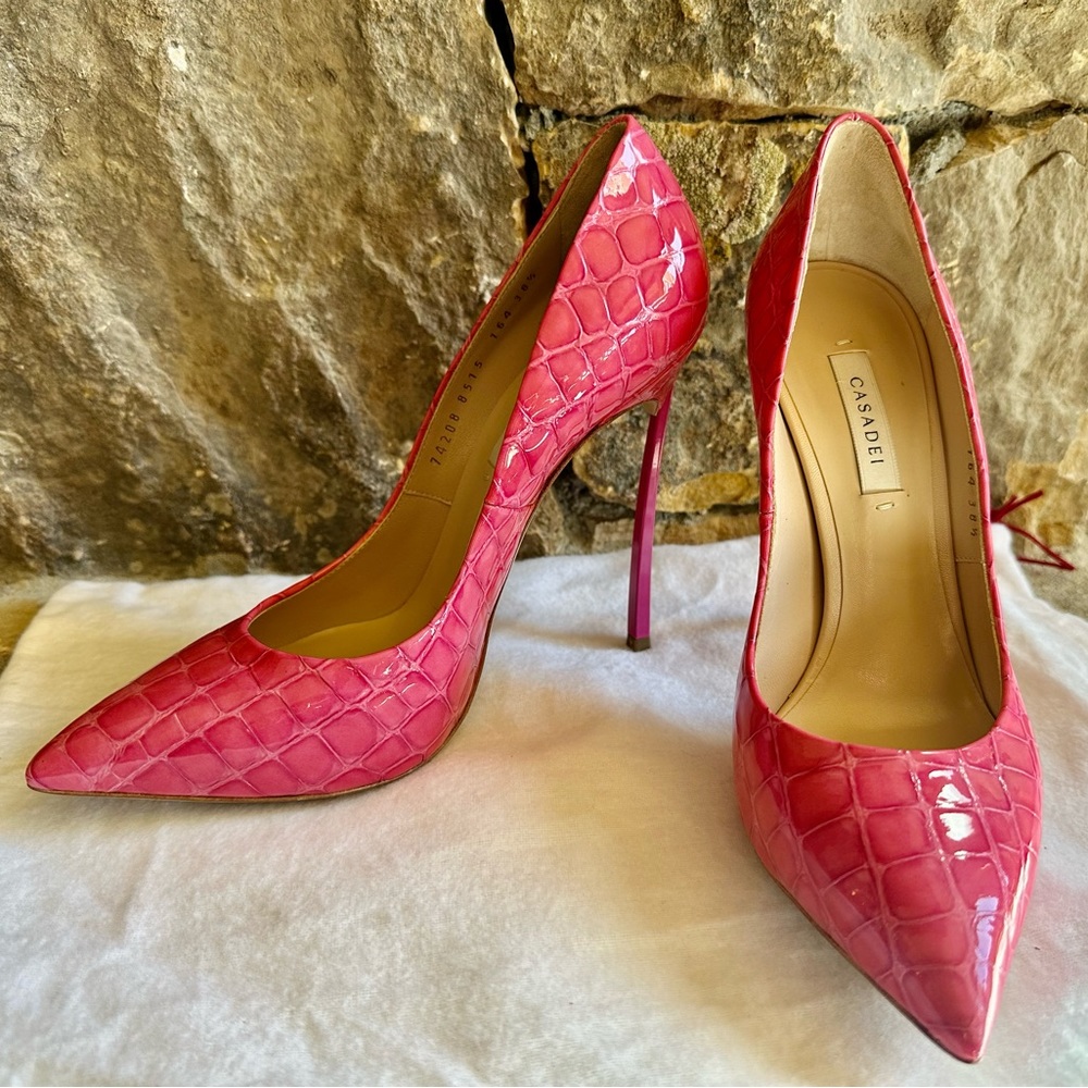 Casadei All Pink Crocodile Leather Blade Pumps 8 1/2. Never worn.